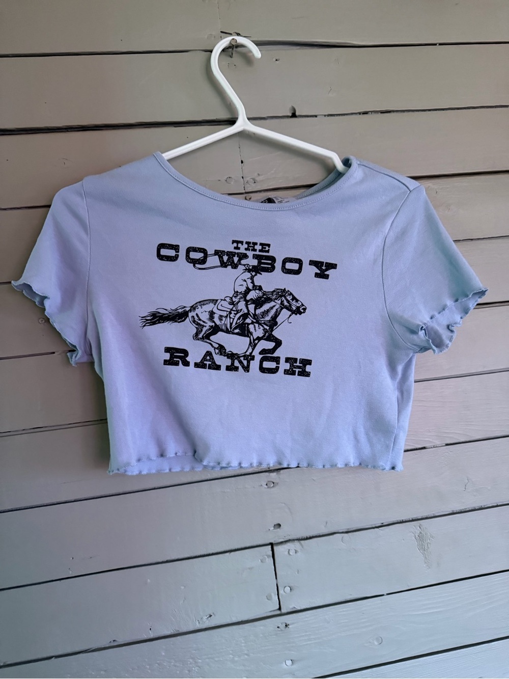 Divided Cowboy Ranch Graphic Crop Tee - Light Blue